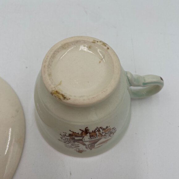 Vintage Ceramic Teacup & Saucer Set With Brown Scenic Church Design - Picture 6 of 7